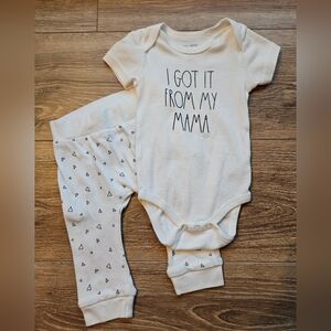 NWOT Rae Dunn Baby "I Got It From My Mama" 2-piece unisex set 6-9M